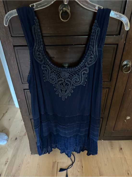 Rebellion Tops - Rebellion Navy Crochet-Front Sleeveless Camisole